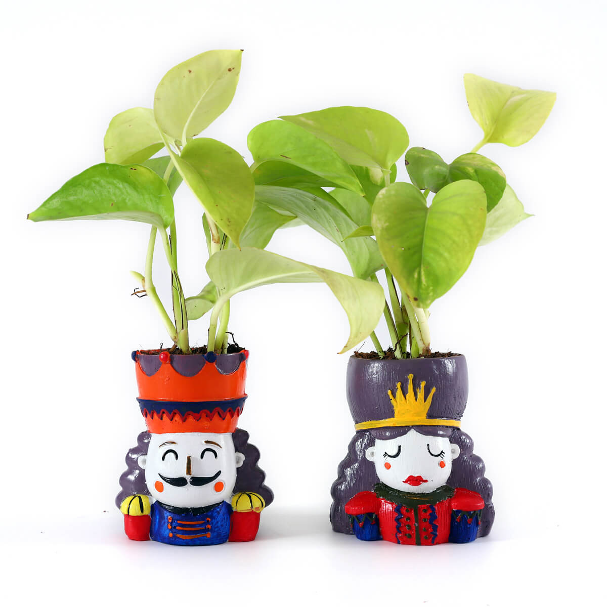 Royal Green Money Plant – King & Queen Decorative Planter Set